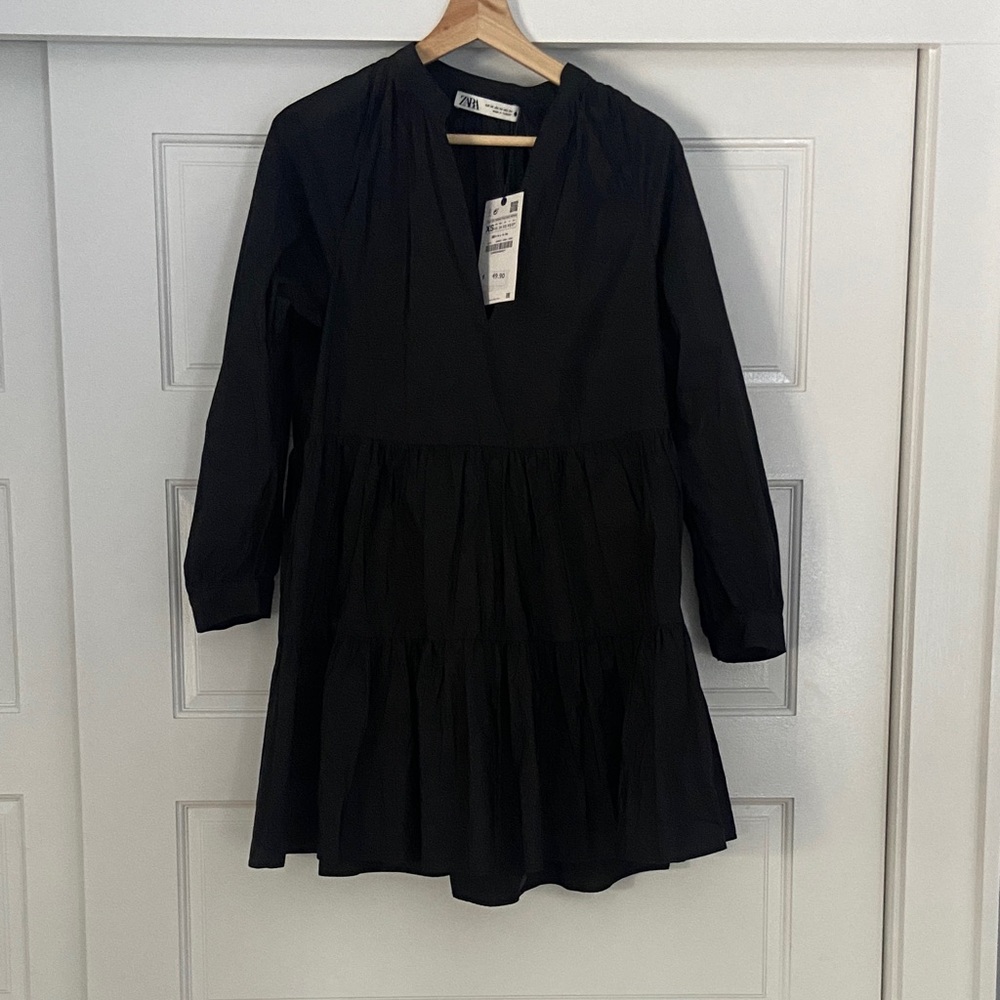 Zara black taffeta tiered dress. NWT
